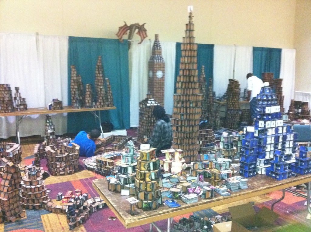 An annual favorite: the towers constructed from the CCGs found in swag bags!